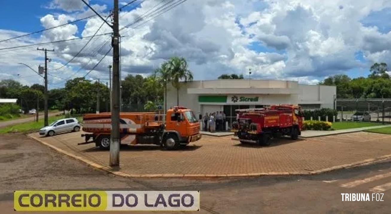 Incêndio atinge agência do Sicredi em distrito de Santa Helena e mobiliza equipes de emergência