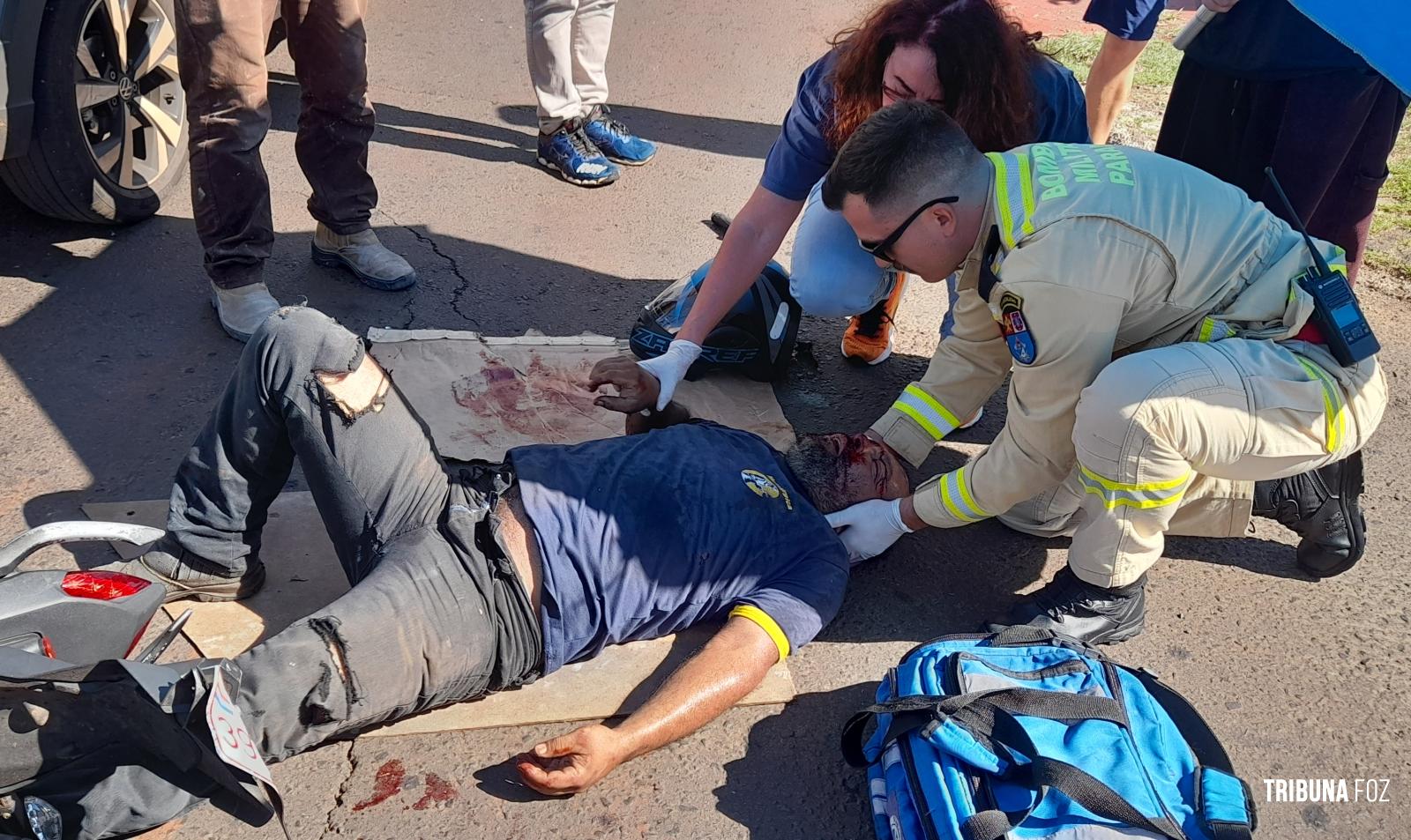 Motociclista fica gravemente ferido após colisão na Av. Felipe Wandscheer Motociclista fica gravemente ferido após colisão na Av. Felipe Wandscheer