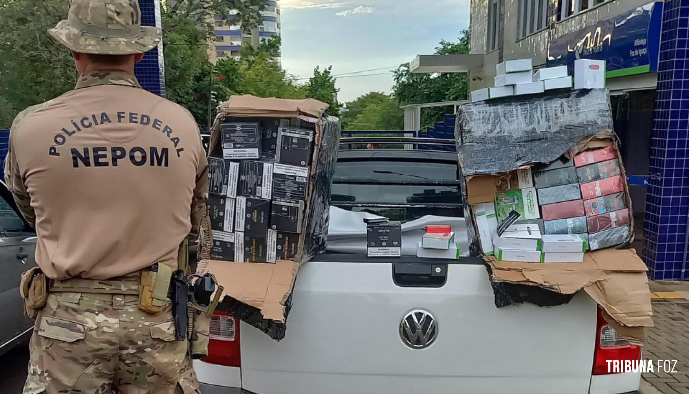 PM e PM prendem duas pessoas com grande carga de cigarros eletrônicos na barranca do Rio Paraná, no Bairro Porto Meira