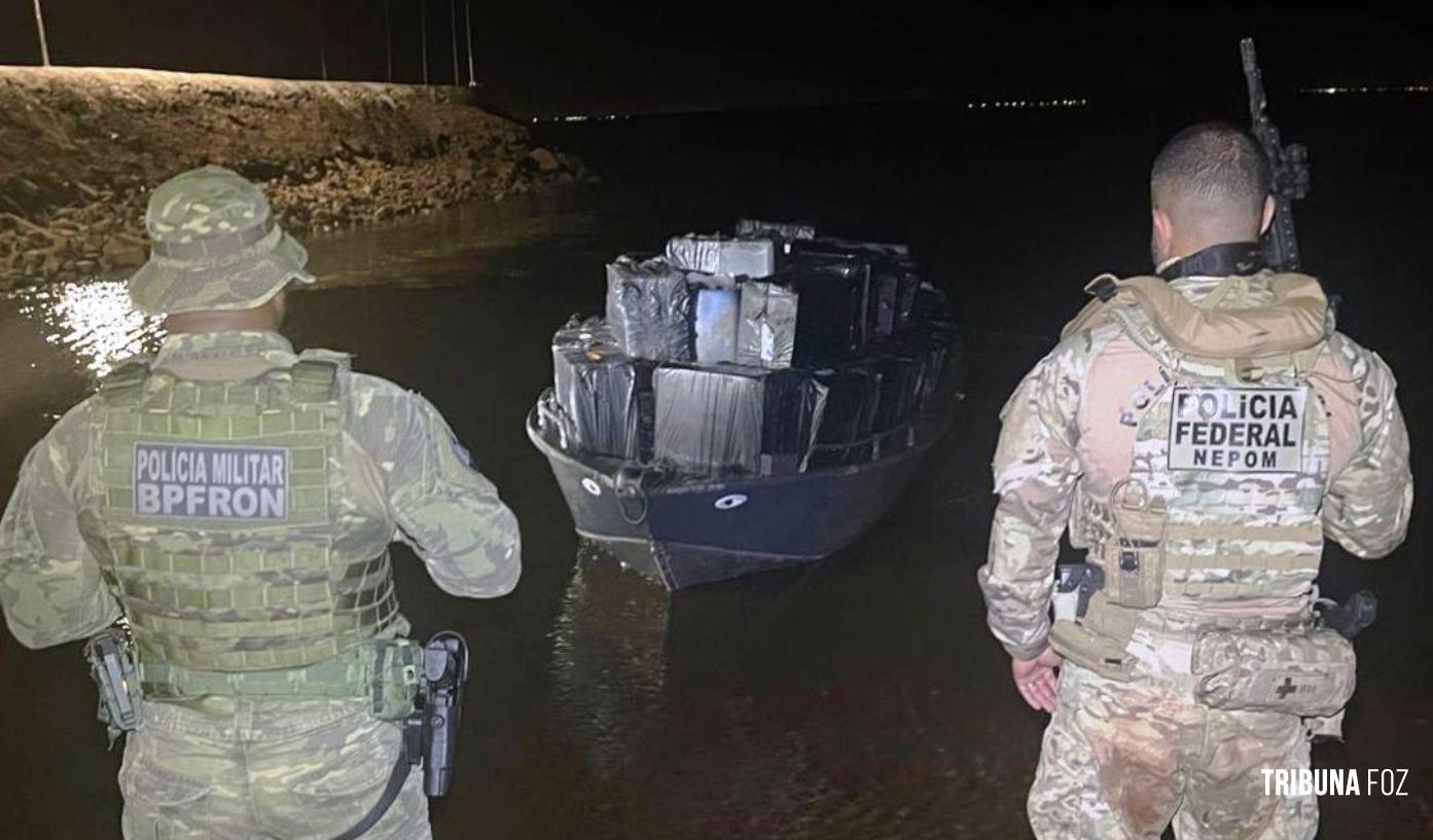 Policia Federal e PM interceptam embarcação com cigarros contrabandeados em São Miguel do Iguaçu