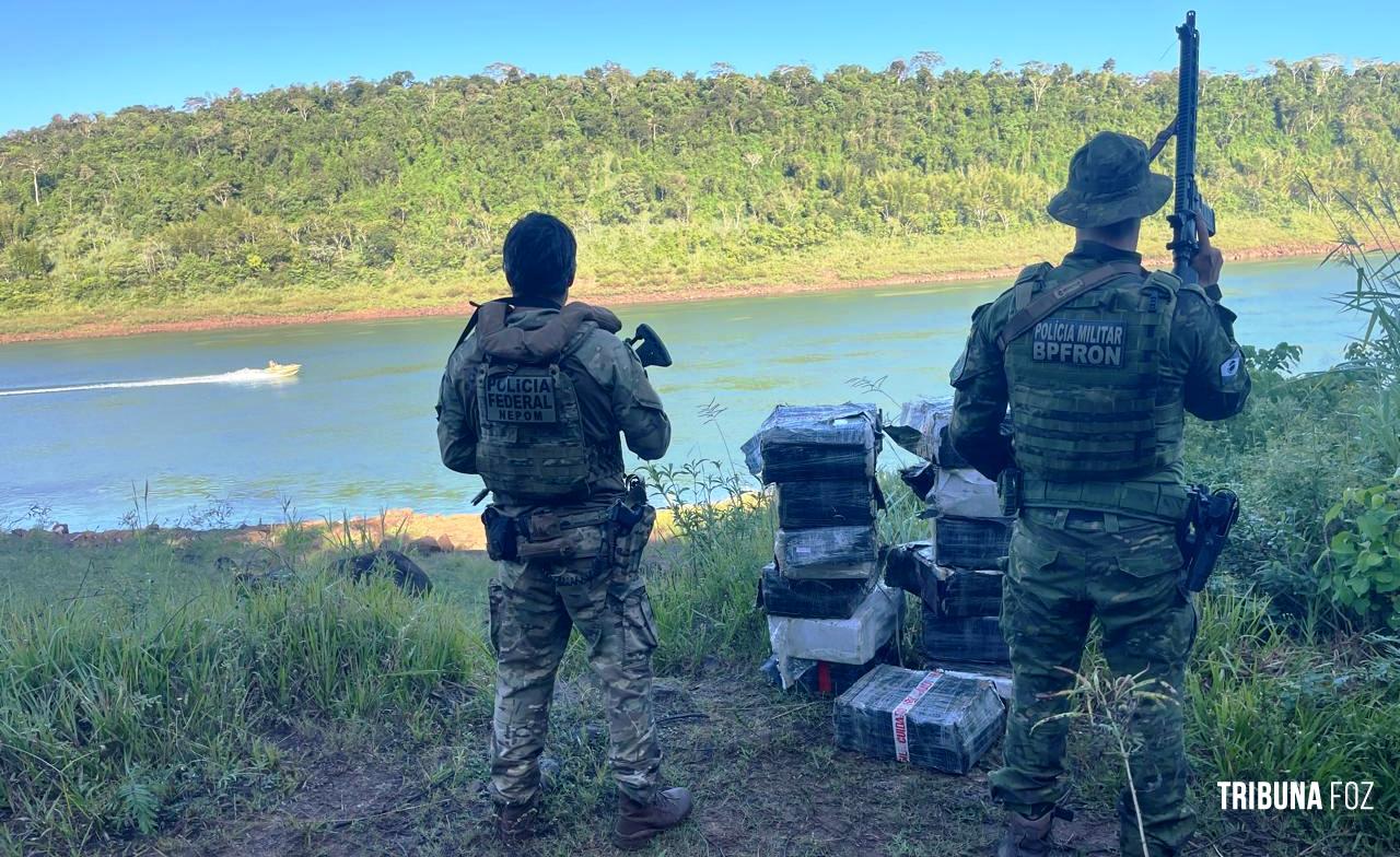 BPFRON e NEPOM apreende 445 Kg de maconha no porto lixão em Foz do Iguaçu