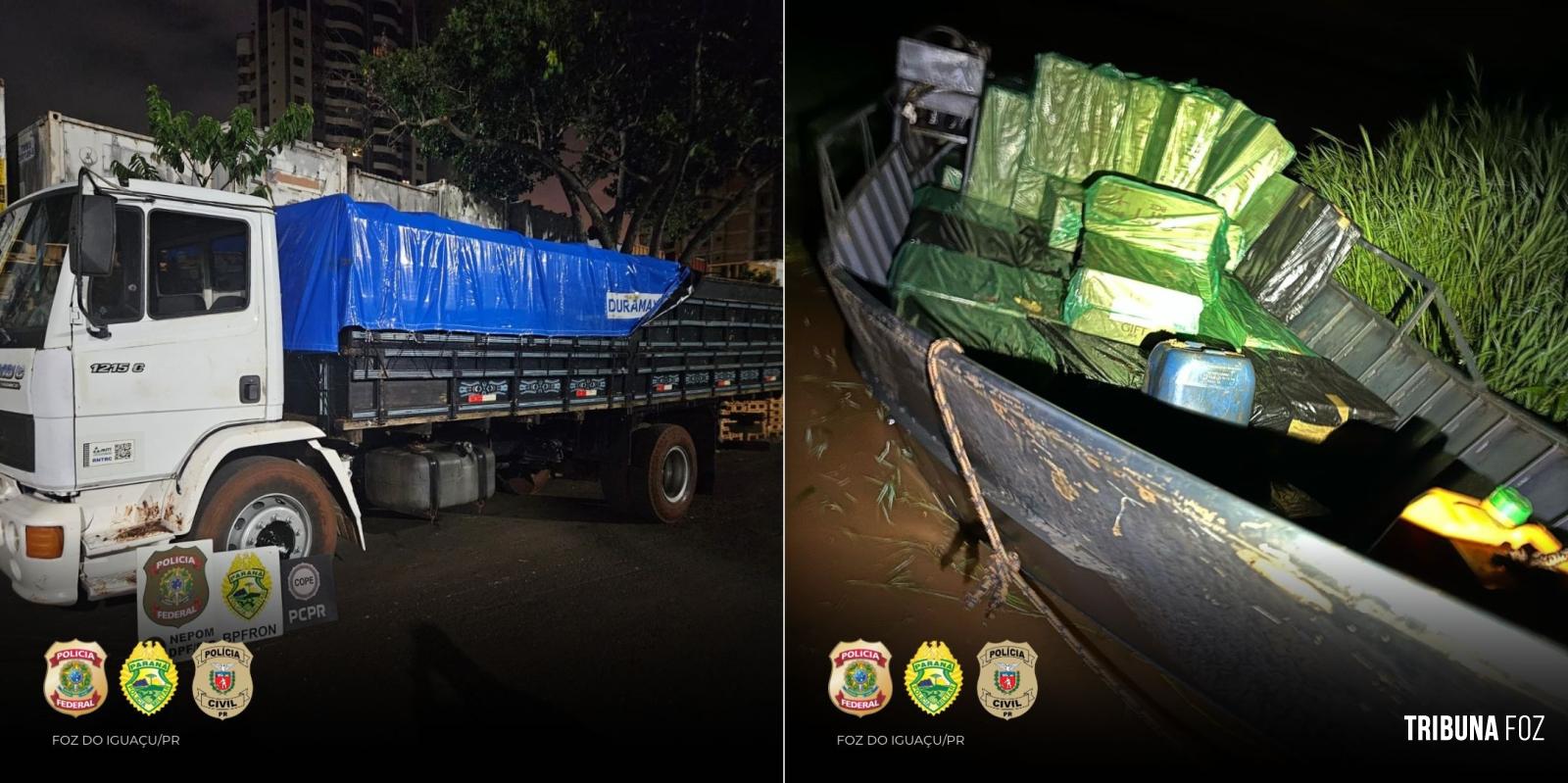 PF e forças estaduais apreendem embarcação e caminhão com cigarros contrabandeados em São Miguel do Iguaçu