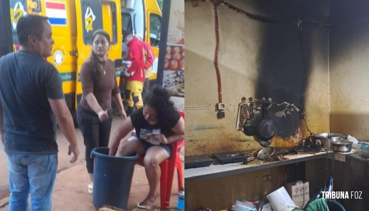 Mulher sofre queimaduras após incêndio em cozinha defronte ao Campus da UNE em Ciudad Del Este Mulher sofre queimaduras após incêndio em cozinha defronte ao Campus da UNE em Ciudad Del Este