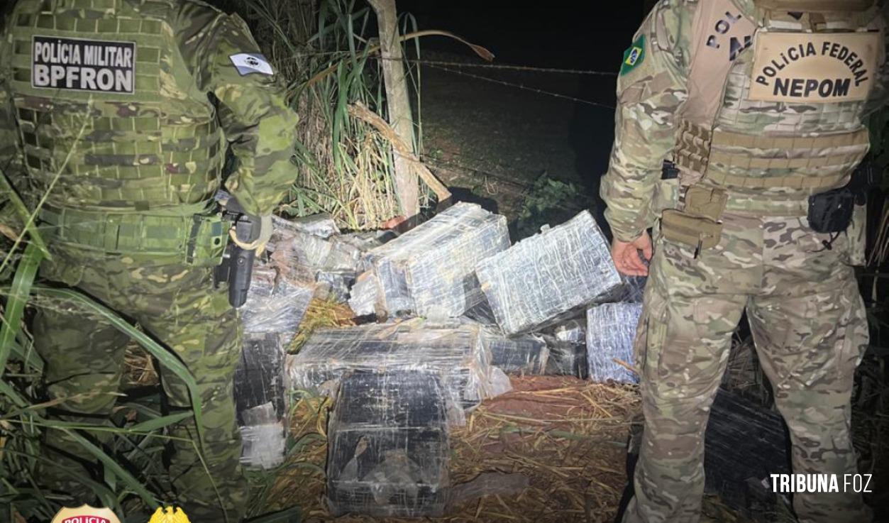 PF e PMPR apreendem 769 Kg de maconha abandonados na mata ciliar do Rio Paraná no Bairro Porto Belo