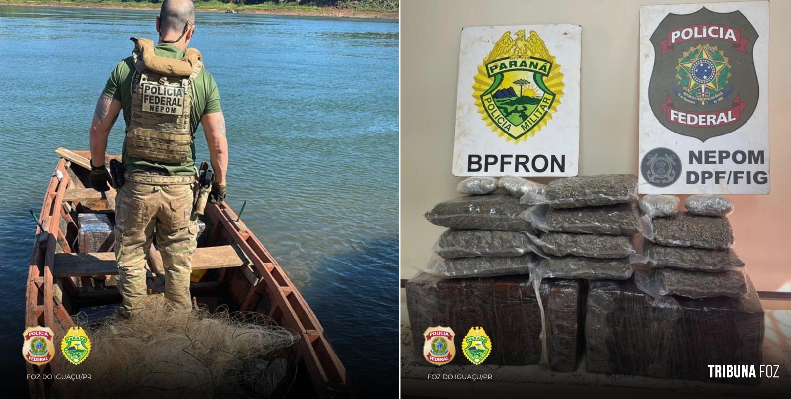 PF e PMPR apreendem mais de 61,8 Kg de maconha tipo capulho em barco de pesca no Rio Paraná PF e PMPR apreendem mais de 61,8 Kg de maconha tipo capulho em barco de pesca no Rio Paraná
