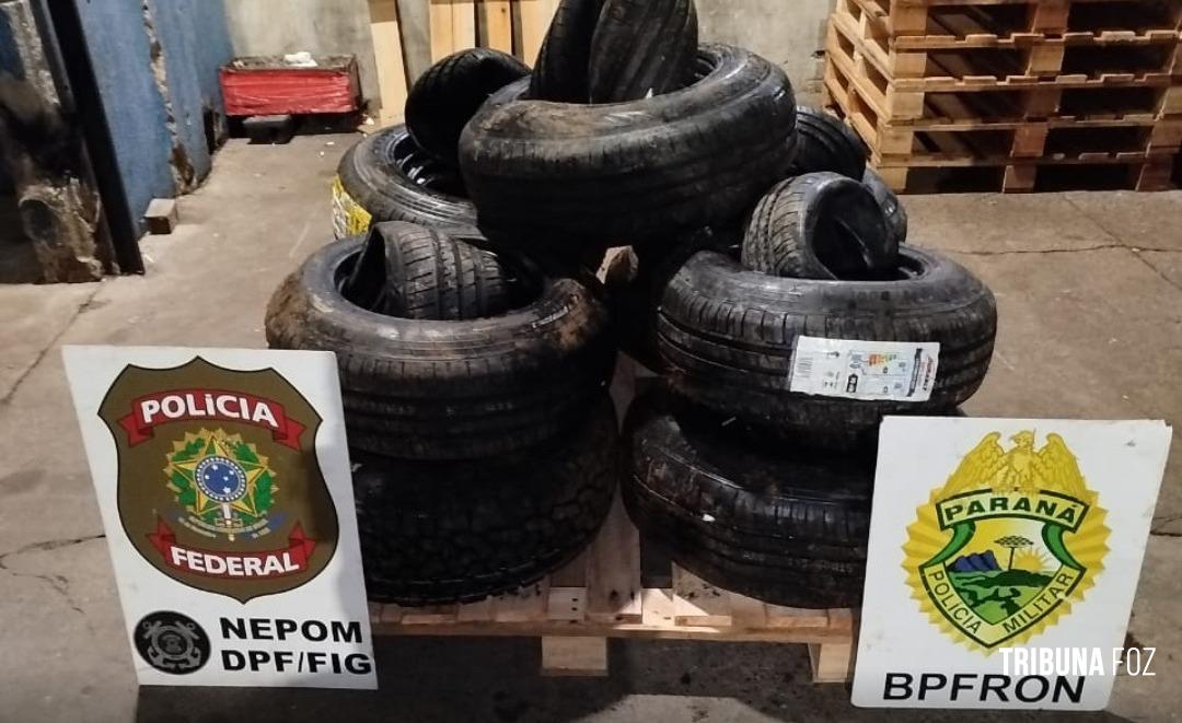 PF e PMPR interceptam carregamento de pneus estrangeiros no Rio Paraná em Foz do Iguaçu PF e PMPR interceptam carregamento de pneus estrangeiros no Rio Paraná em Foz do Iguaçu