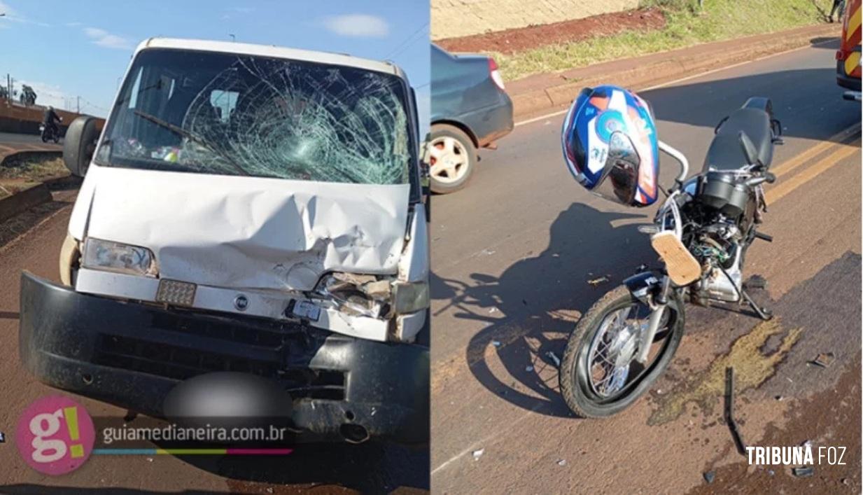 Colisão entre van e moto deixa motociclista ferido em Medianeira Colisão entre van e moto deixa motociclista ferido em Medianeira