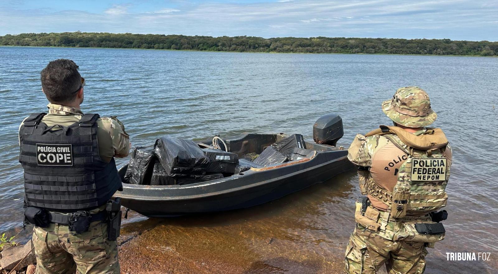 Policia Federal e PCPR apreendem embarcação com cigarros contrabandeados em Itaipulândia Policia Federal e PCPR apreendem embarcação com cigarros contrabandeados em Itaipulândia