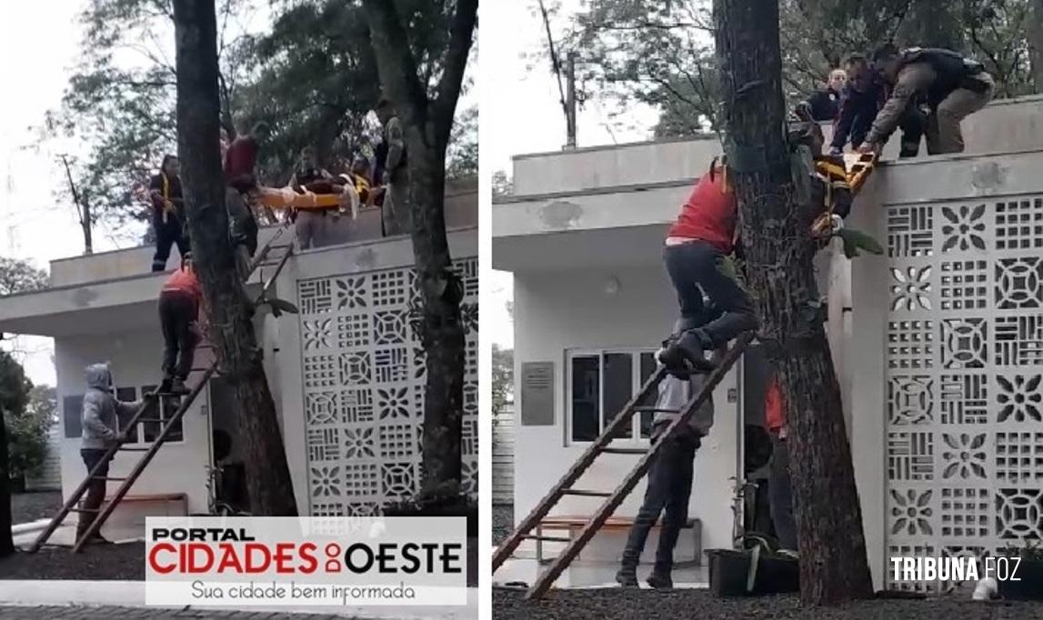 SAMU e PM resgatam homem em surto psicótico em cima do telhado em Itaipulândia SAMU e PM resgatam homem em surto psicótico em cima do telhado em Itaipulândia