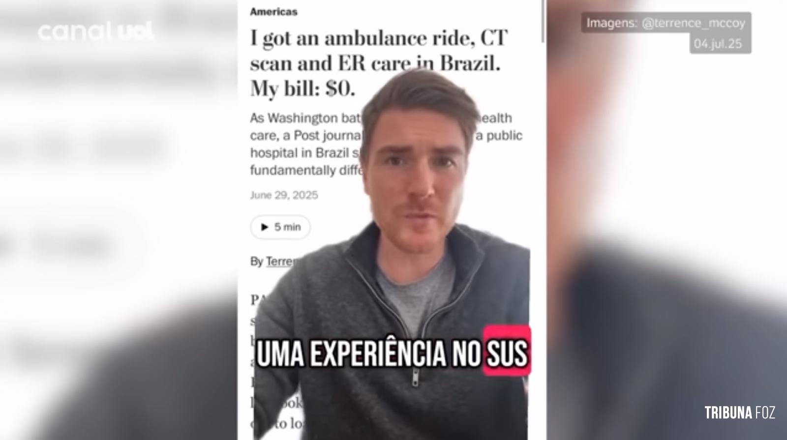 Americano fica surpreso com atendimento gratuito em hospital no Brasil Americano fica surpreso com atendimento gratuito em hospital no Brasil