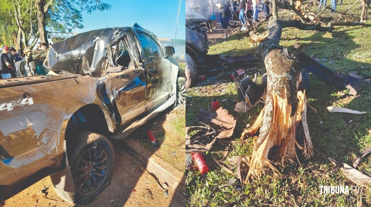 Caminhonete "voa" após lombada e se choca contra árvore em Santa Terezinha de Itaipu Caminhonete "voa" após lombada e se choca contra árvore em Santa Terezinha de Itaipu