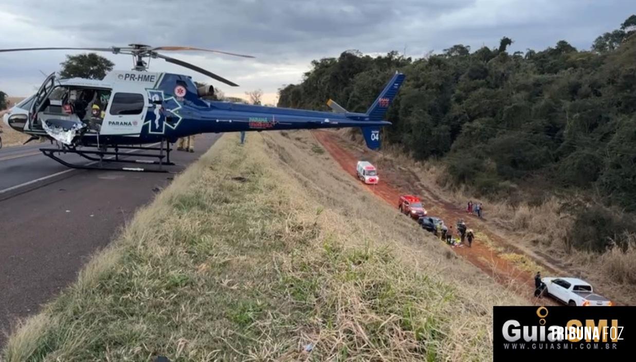 Carro cai em ribanceira após colisão na BR-277 em Céu Azul