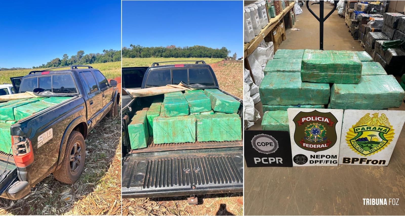 PF, PC e PM apreendem camionete carregado com 357,8 Kg de maconha PF, PC e PM apreendem camionete carregado com 357,8 Kg de maconha