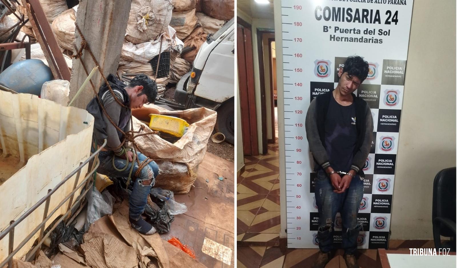Ladrão é preso e amarrado até a chegada da policia em Hernandárias Ladrão é preso e amarrado até a chegada da policia em Hernandárias