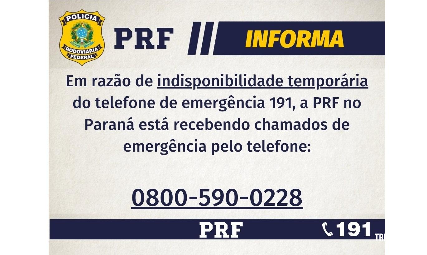 Telefone alternativo de emergência da PRF no Paraná