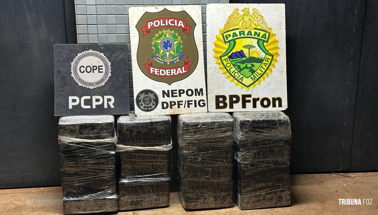 BPFRON, PF e PC apreendem mais de 100,9 Kg de maconha divididos em quatro fardos em Foz do Iguaçu