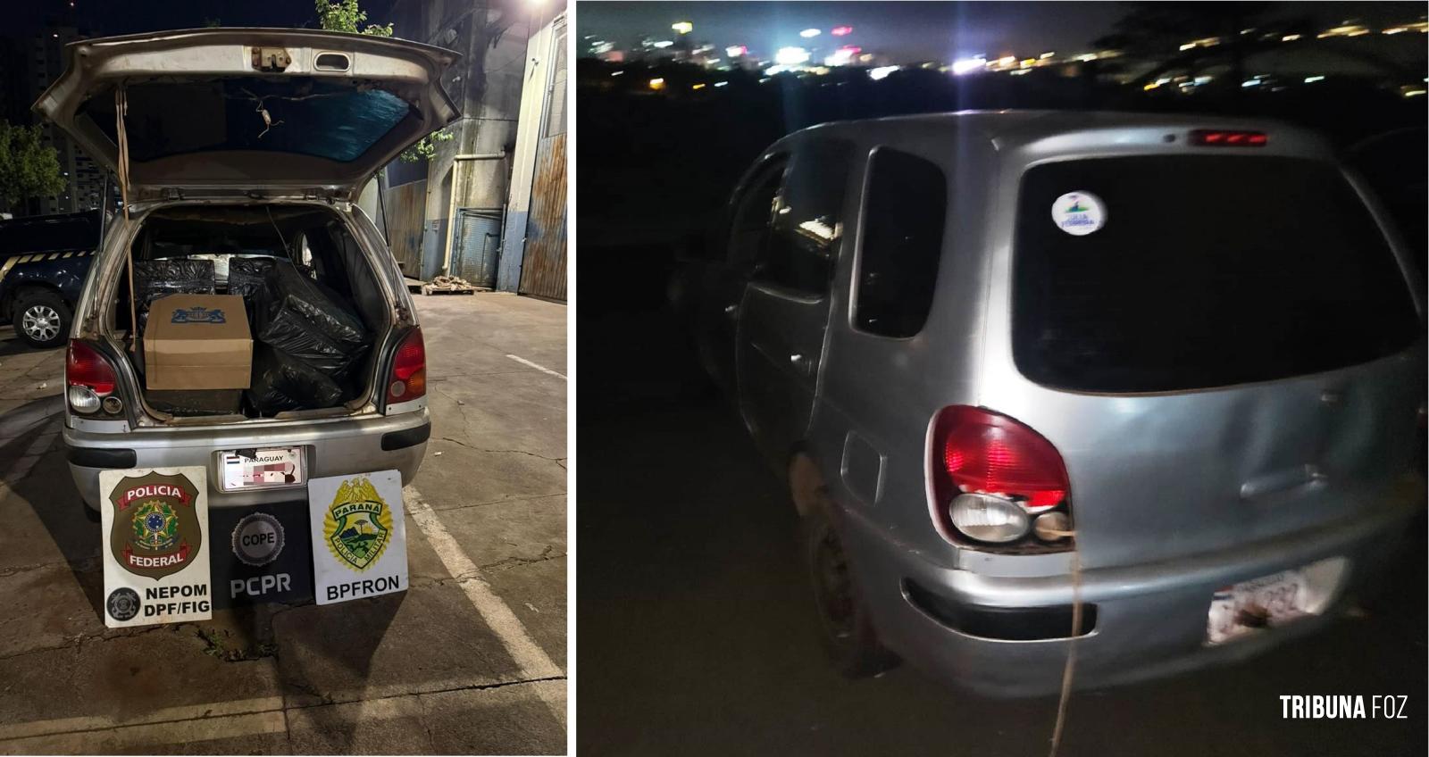 Forças policiais apreendem veículo transportando cigarros e pneus contrabandeados na barranca do Rio Paraná Forças policiais apreendem veículo transportando cigarros e pneus contrabandeados na barranca do Rio Paraná