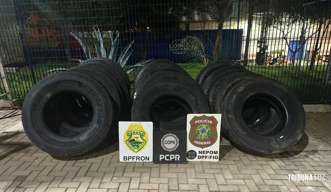 Policia Federal e forças estaduais apreendem pneus e cigarros em Foz do Iguaçu