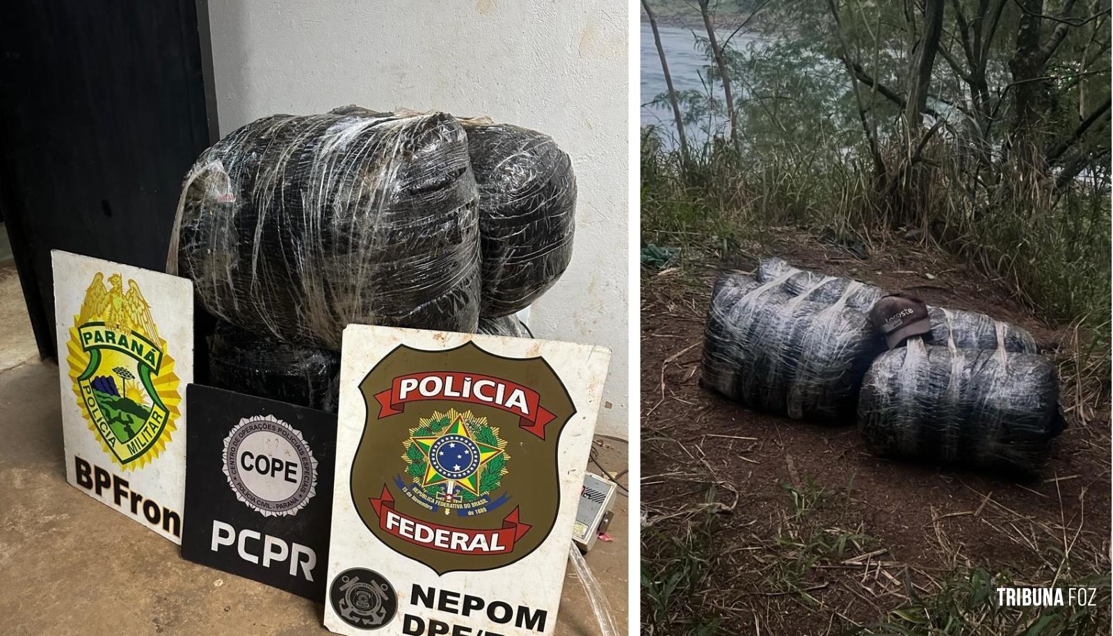 Policia Federal, PM e PC apreendem fardos de maconha nas margens do rio Paraná Policia Federal, PM e PC apreendem fardos de maconha nas margens do rio Paraná