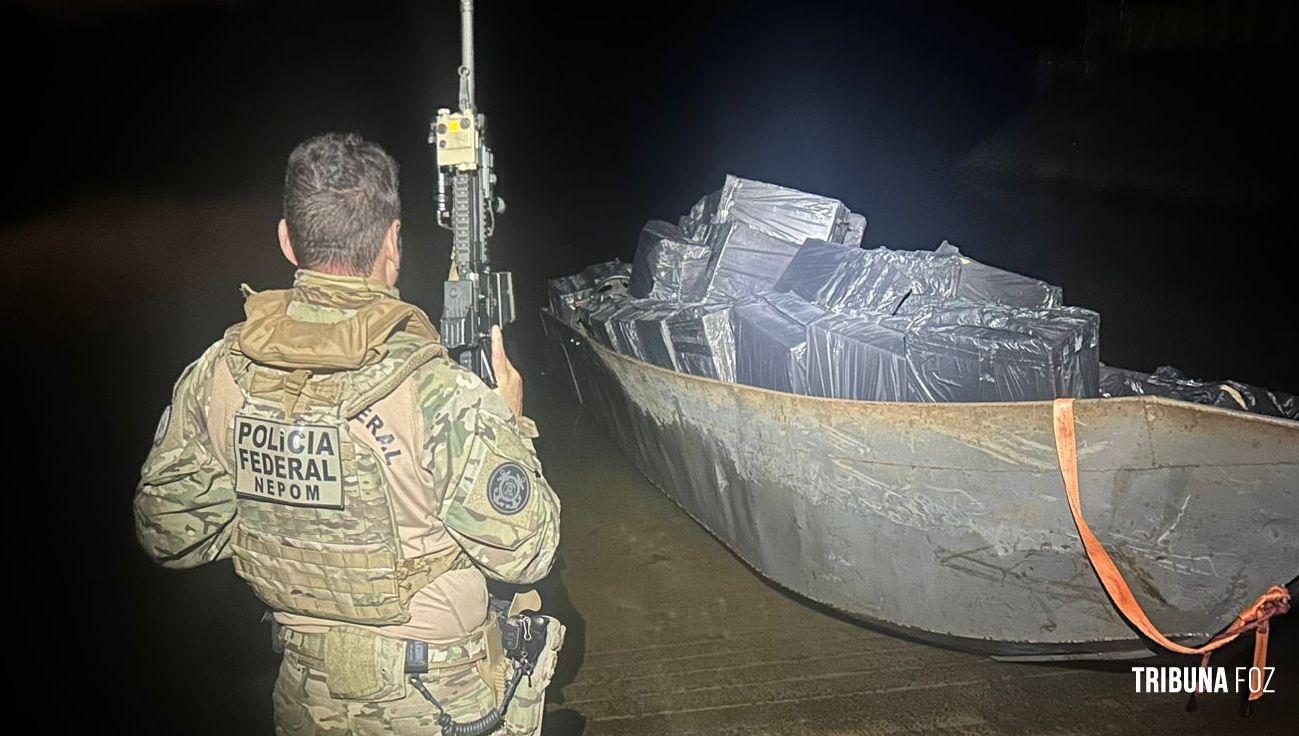 Policia Federal, Policia Civil e Policia Militar apreendem embarcação com cigarros contrabandeados