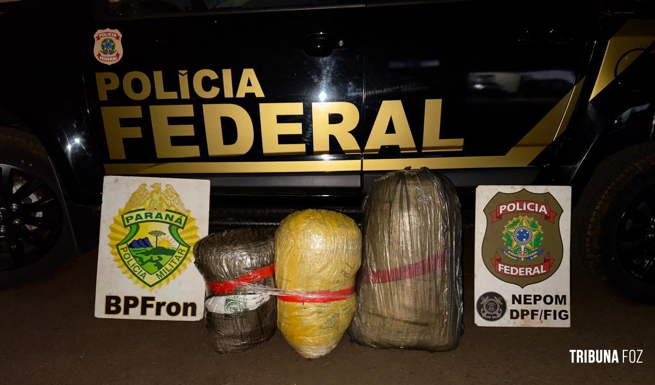 Ação conjunta da PF e PM apreendem mais 42 Kg de maconha na barranca do Rio Paraná em Foz do Iguaçu
