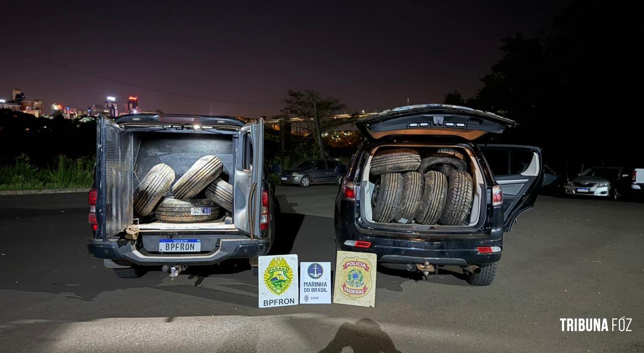 Ações conjuntas da PF, PM e Marinha resultam em apreensão de cigarros e depósito ilegal de pneus em Foz do Iguaçu Ações conjuntas da PF, PM e Marinha resultam em apreensão de cigarros e depósito ilegal de pneus em Foz do Iguaçu