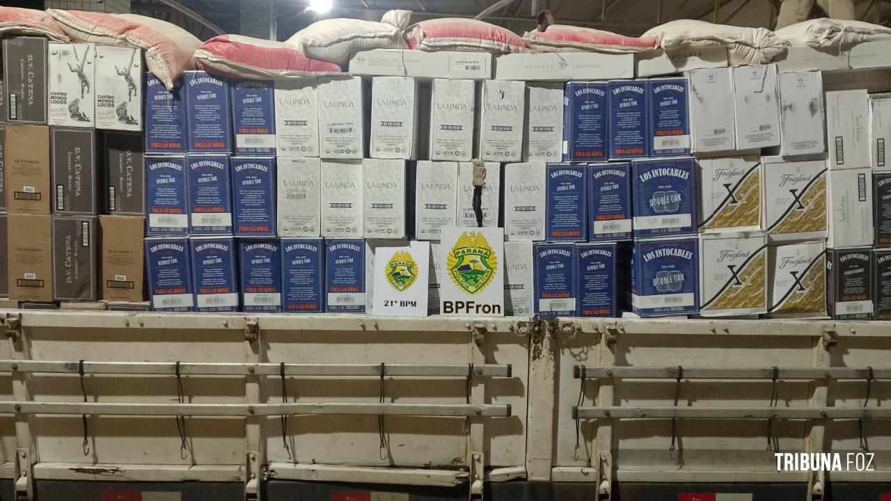BPFRON apreende carga milionária de vinhos argentinos em ação conjunta em Barracão BPFRON apreende carga milionária de vinhos argentinos em ação conjunta em Barracão