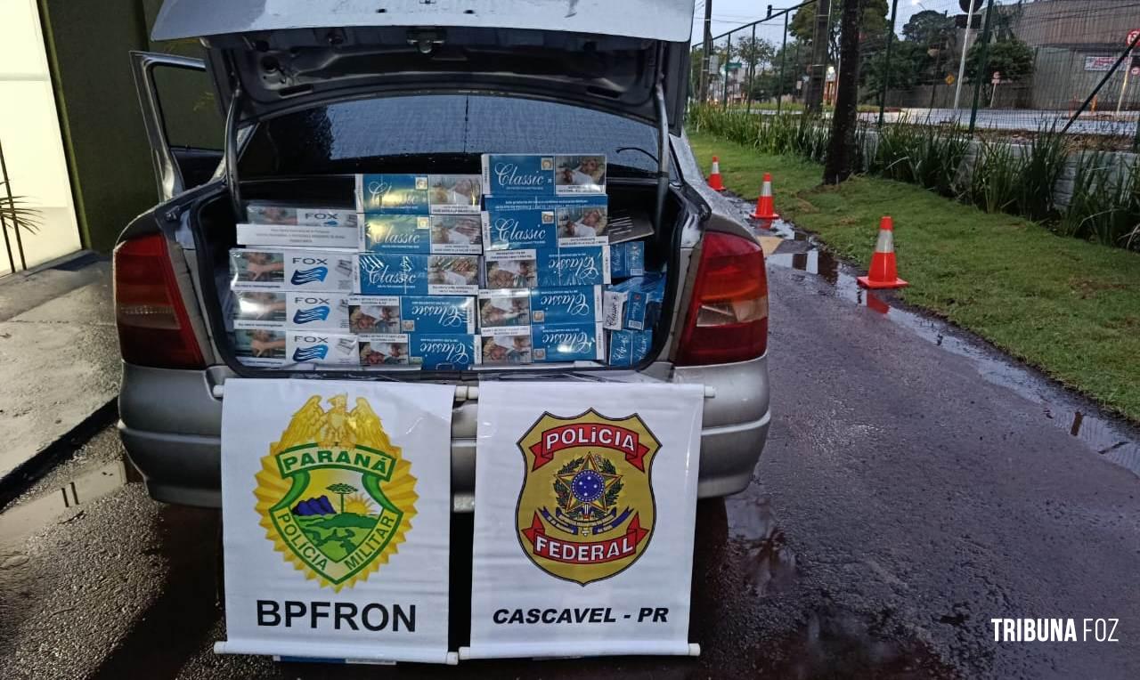 BPFRON, PF e 14º BPM apreendem veículo carregado com cigarros contrabandeados em Santa Tereza do Oeste BPFRON, PF e 14º BPM apreendem veículo carregado com cigarros contrabandeados em Santa Tereza do Oeste