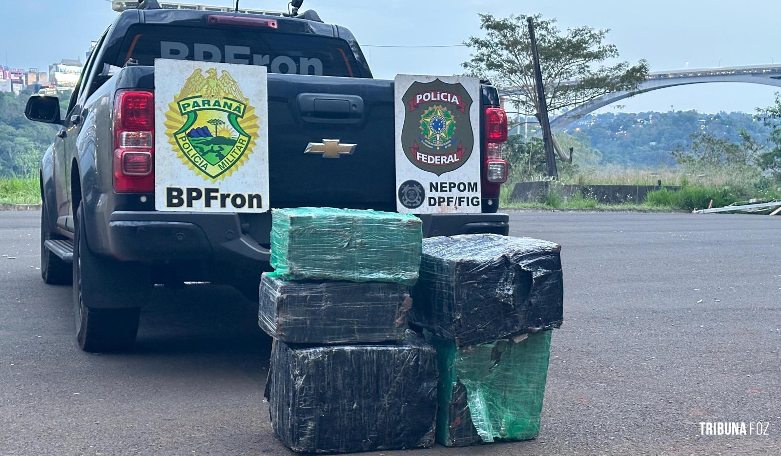 BPFRON, PF e PC apreendem mais de cem quilos de maconha em porto clandestino em Foz do Iguaçu