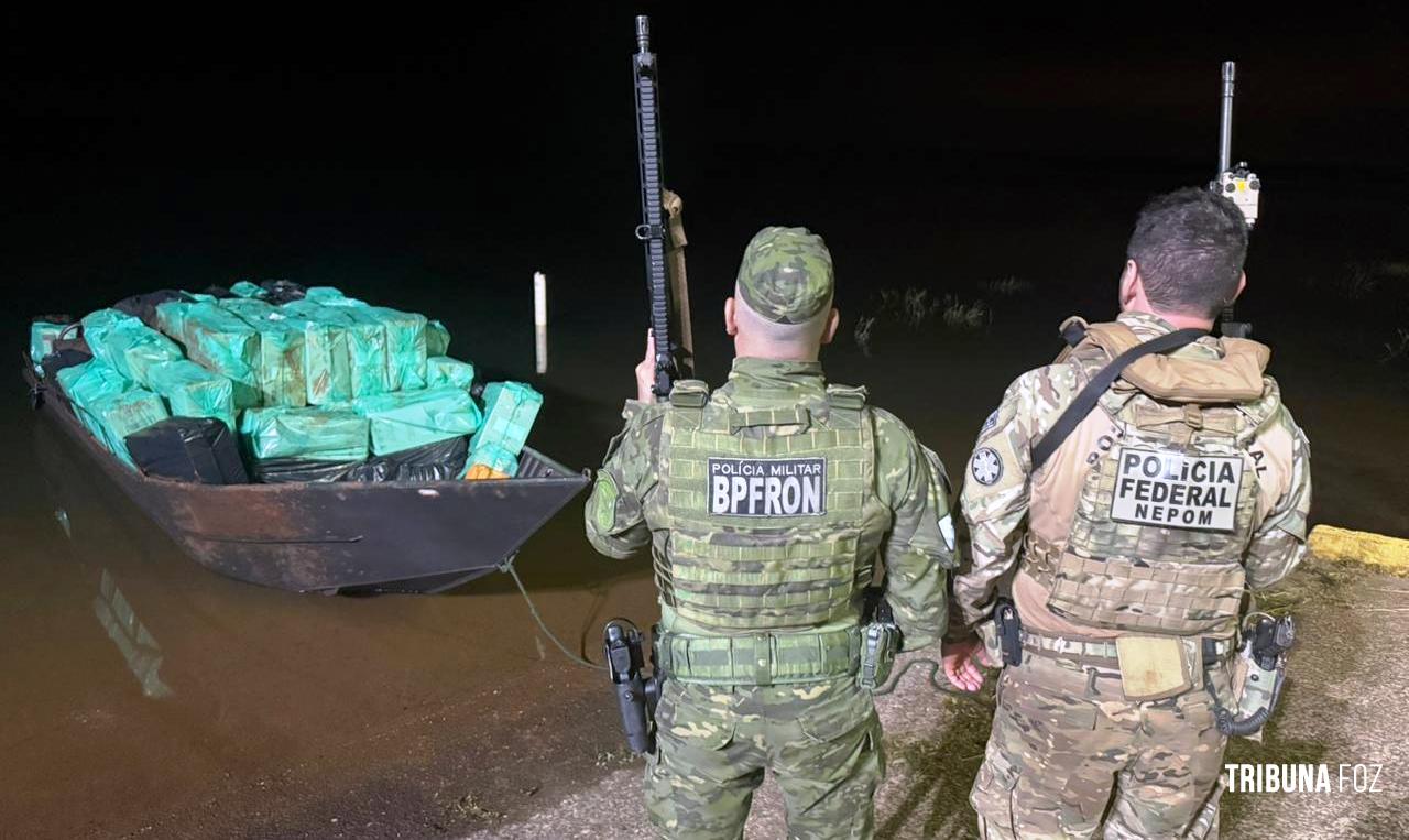 PF, PM e PC apreendem embarcação carregada com 50 mil maços de cigarros em Missal