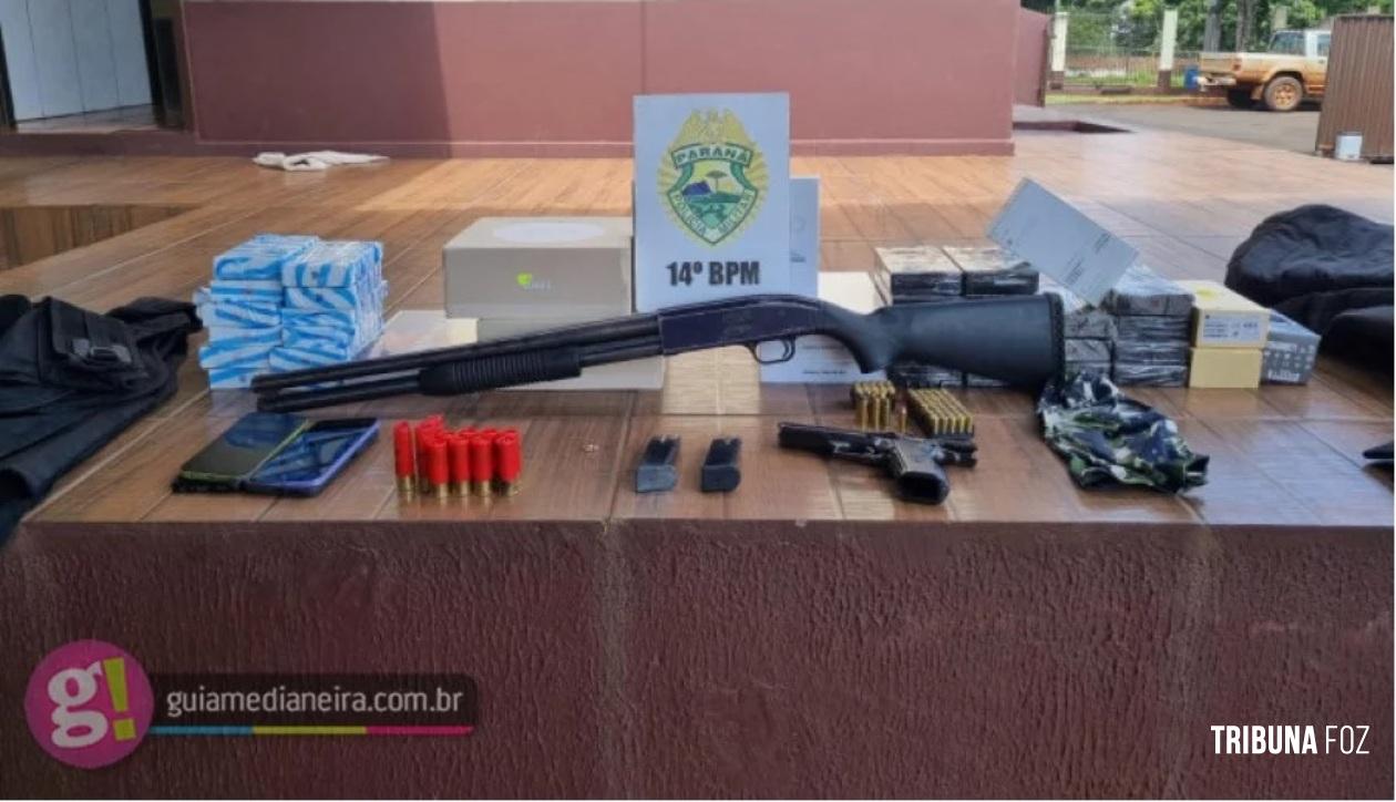 PM prende dupla de assaltante e apreende armas, munições e mercadorias durante perseguição em São Miguel do Iguaçu PM prende dupla de assaltante e apreende armas, munições e mercadorias durante perseguição em São Miguel do Iguaçu