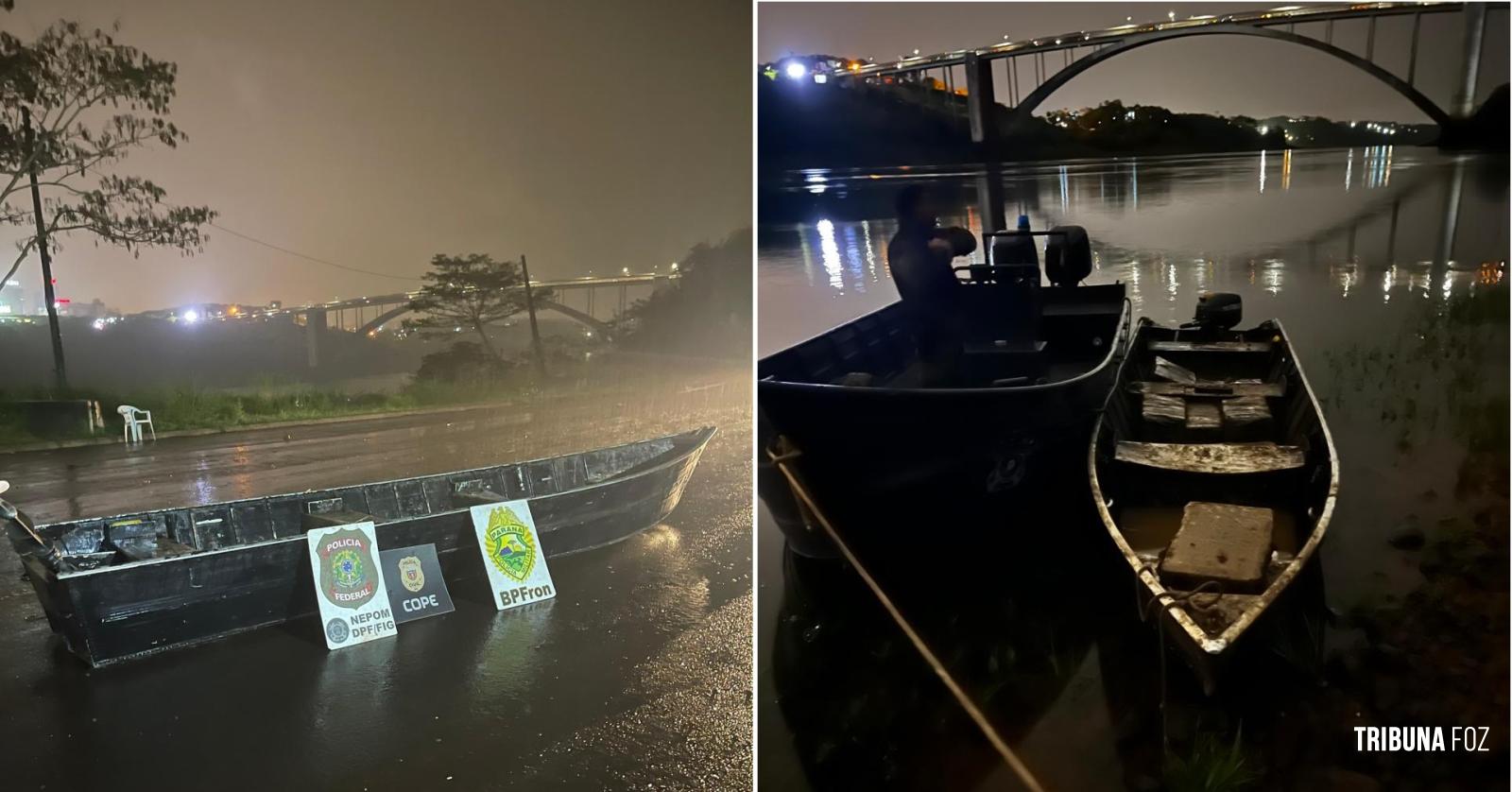 Policia Federal e a Policia Militar apreendem 287,5 quilos de maconha no Rio Paraná, em Foz do Iguaçu