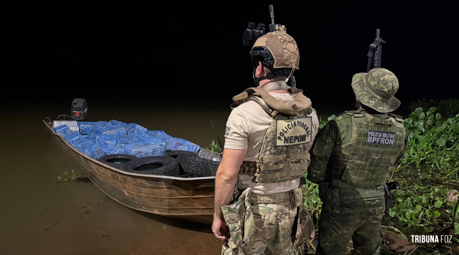 BPFRON e PF apreendem embarcação carregada com produtos ilícitos oriundos do Paraguai no Lago de Itaipu