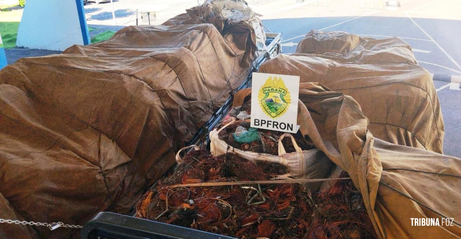 BPFRON, PF e RF apreendem dois caminhões carregados com 30 toneladas de cobre em Santo Antônio do Sudoeste