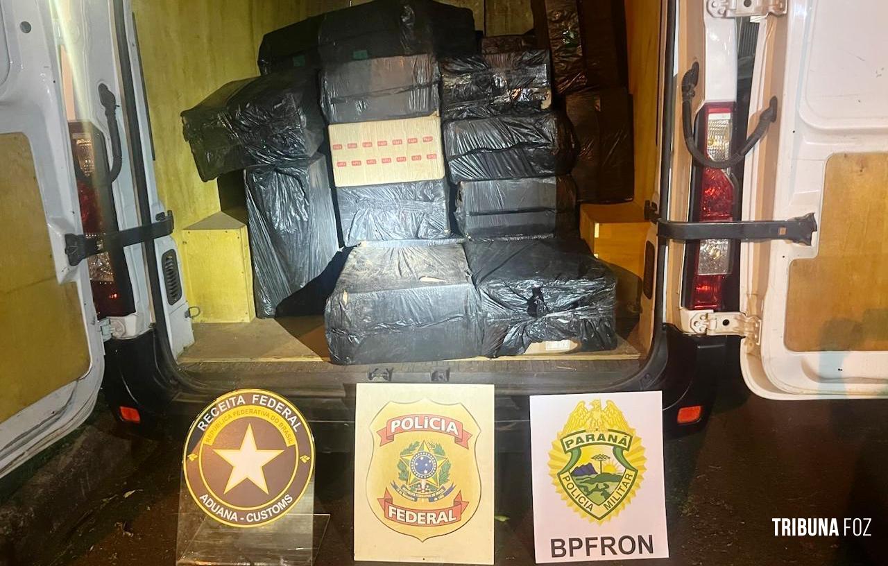 BPFRON, PF e RF apreendem veículo carregado com mais de três mil pacotes de cigarros contrabandeados do Paraguai em Itaipulândia
