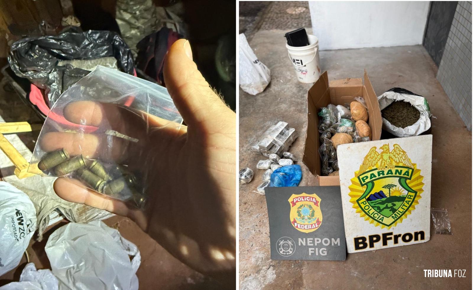 PF e PM apreende drogas e munições na Favela da Sadia em Foz do Iguaçu