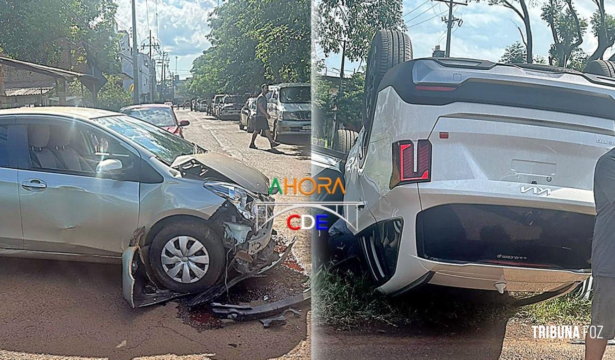 Acidente em Ciudad del Este deixa mulher ferida e veículo capotado