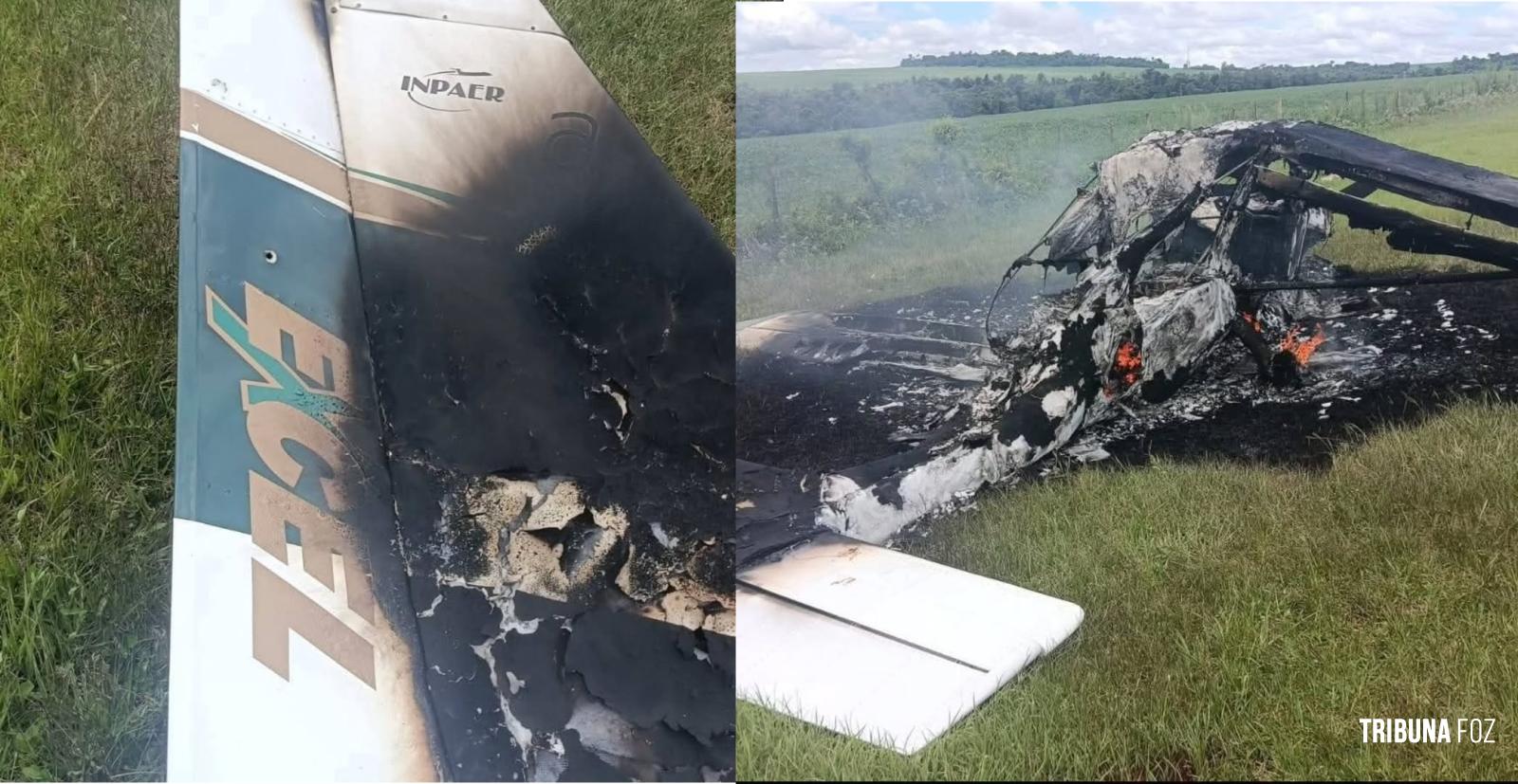 Avião fabricado no Brasil é encontrado pegando fogo em uma fazenda na cidade de Santa Rita, no Paraguai