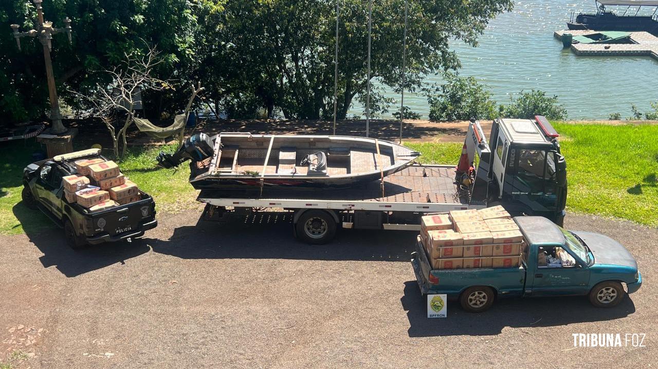 BPFRON apreende embarcação, veículo e 3 mil pacotes de cigarros no Lago de Itaipu
