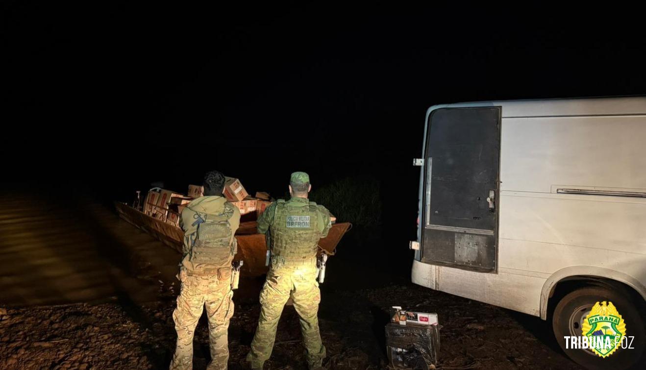 BPFRON e PF apreendem embarcação carregada com cigarros contrabandeados do Paraguai no Lago de Itaipu