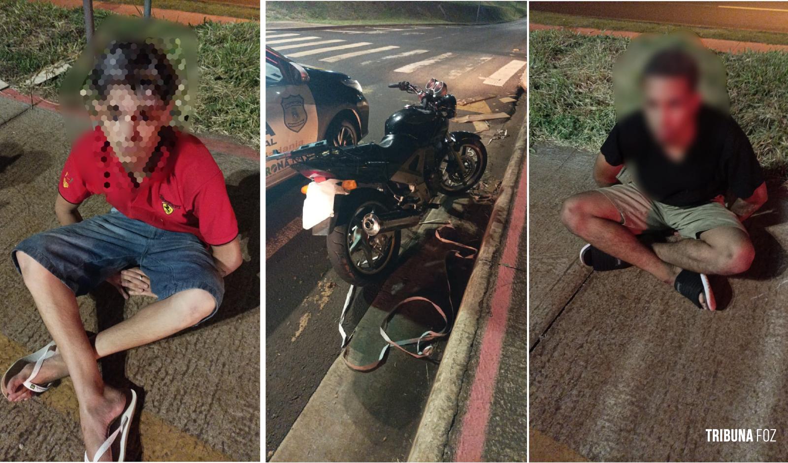 GM prende duas pessoas durante a madrugada que estavam em uma moto com a placa oculta após perseguição