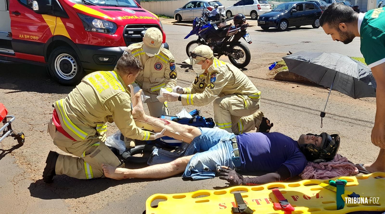 Motociclista é socorrido pelo Siate após colisão na Av. Javier Koelbel