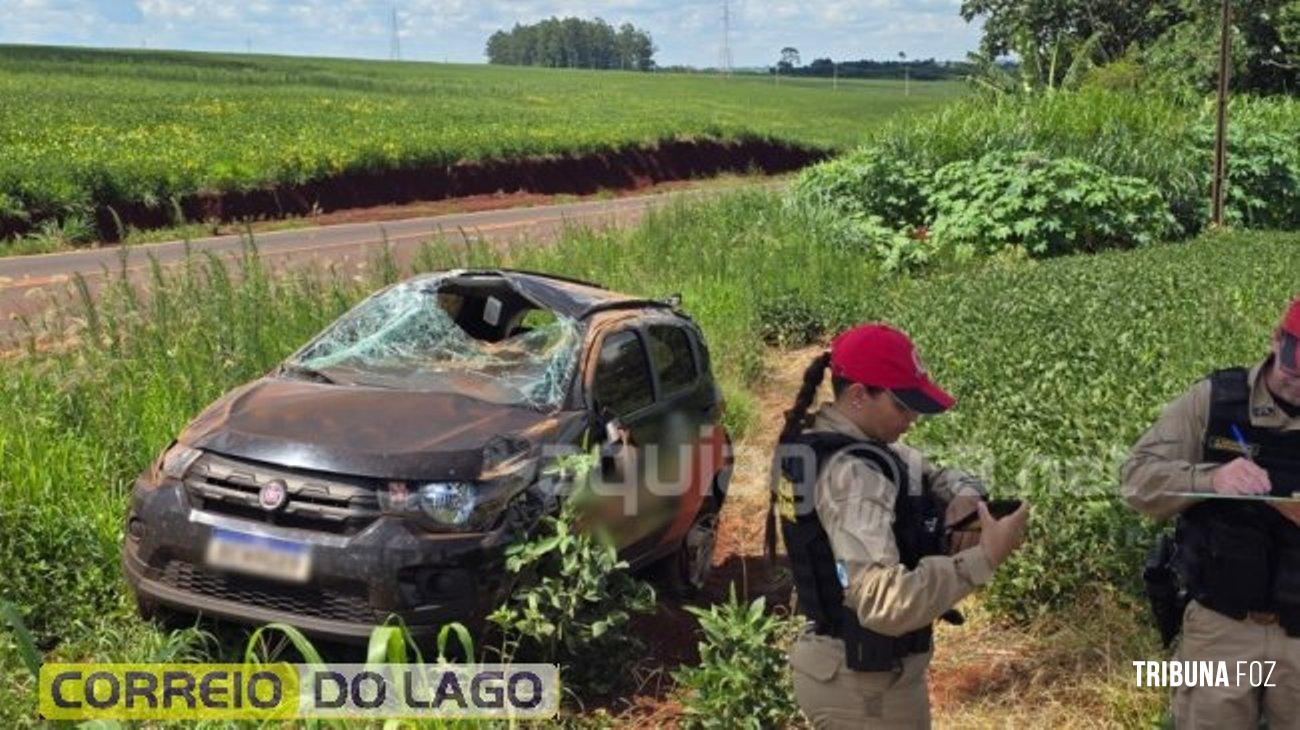Carro capota e mulher fica ferida na Rodovia PR-491 em Marechal Cândido Rondon