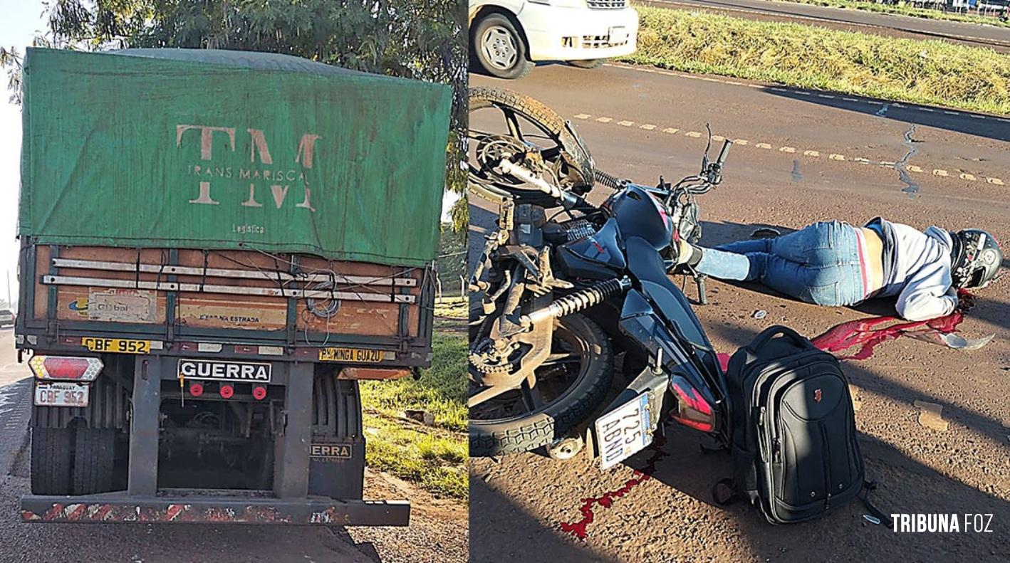 Jovem motociclista morre após colisão traseira com caminhão no Paraguai