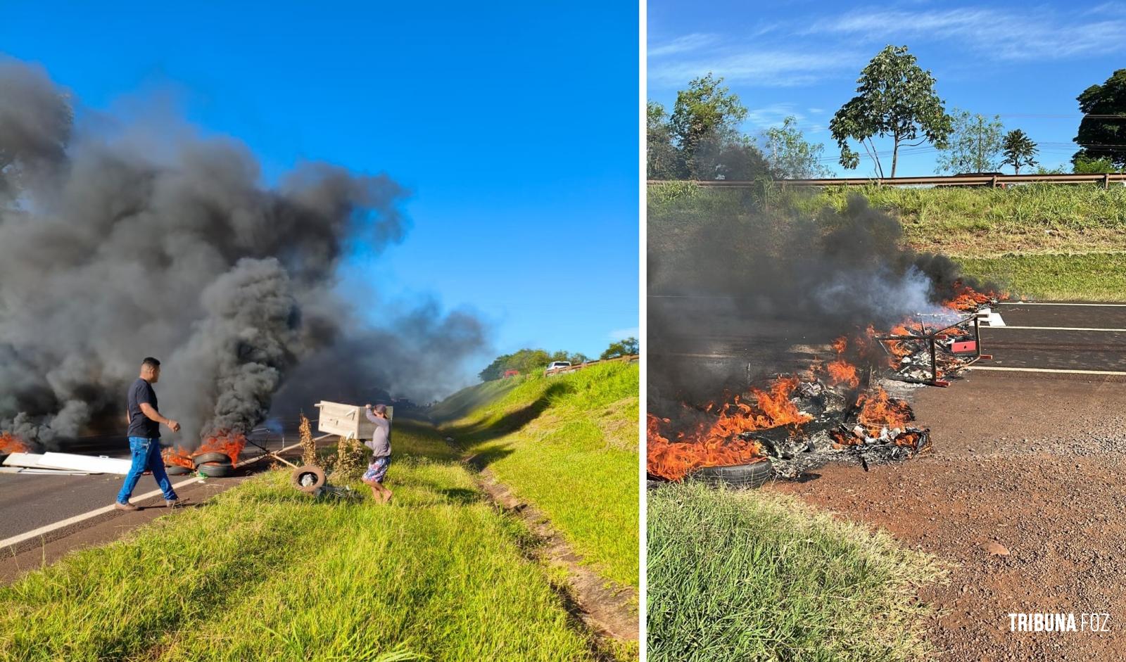 Manifestação interdita parcialmente a BR-277 no bairro Pedreira, em Medianeira