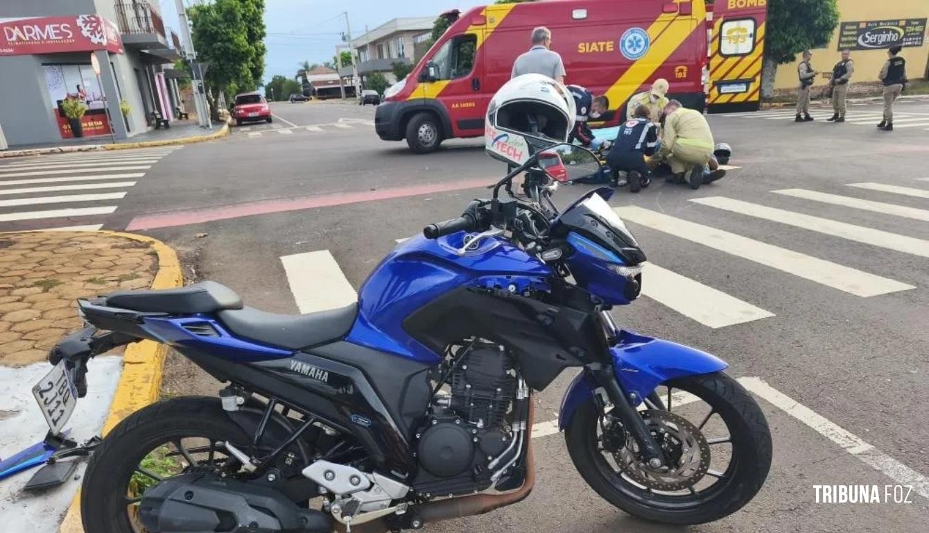 Motociclista fica ferido após acidente de trânsito no centro de Marechal Cândido Rondon