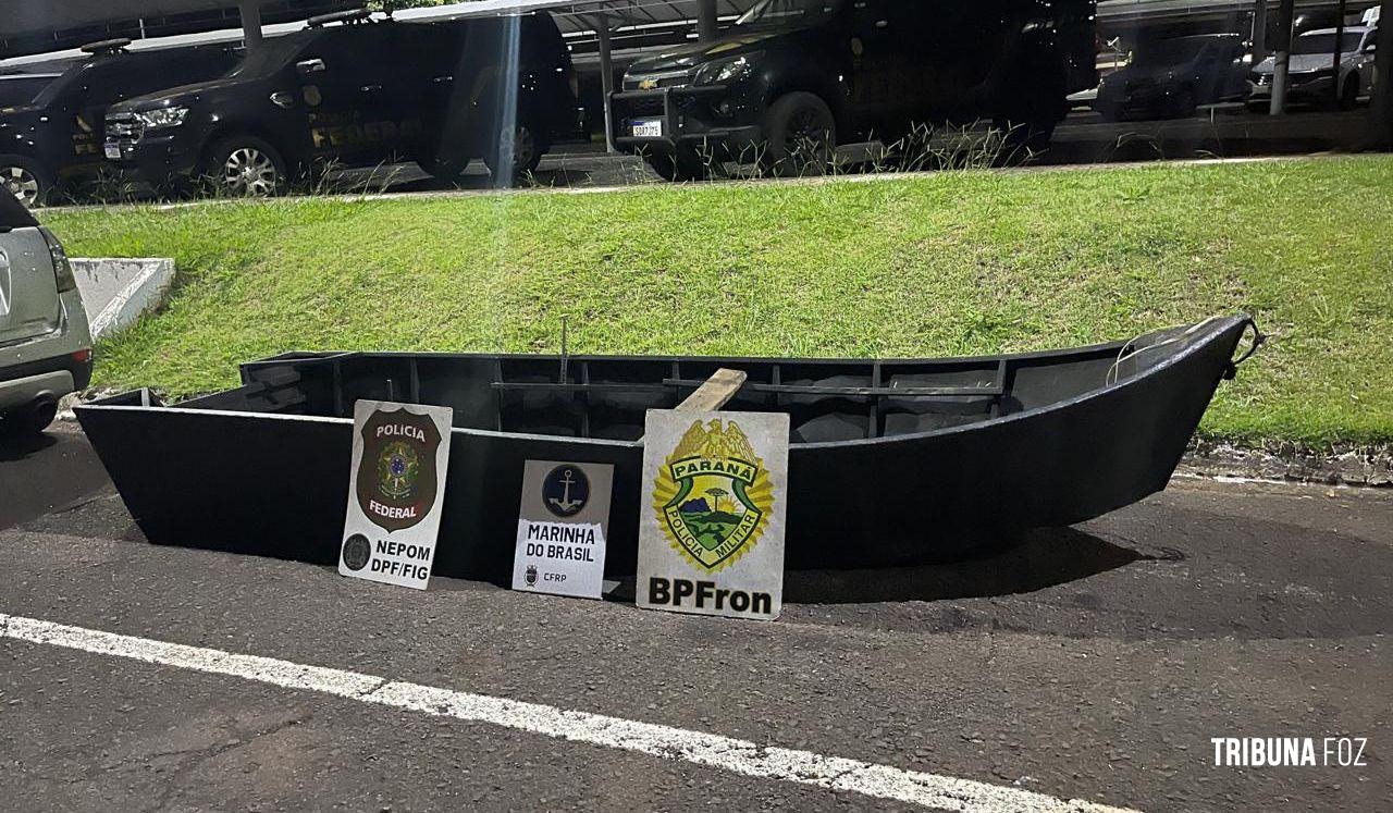 PF e PM e Marinha do Brasil apreendem embarcação com 200 Kg de maconha na fronteira em Foz do Iguaçu