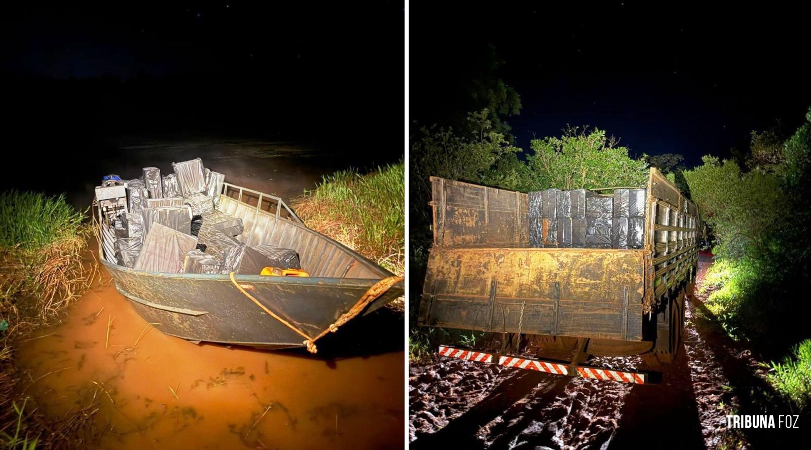 Policia Federal e PM apreendem caminhão e embarcação com carga de cigarros no Lago de Itaipu