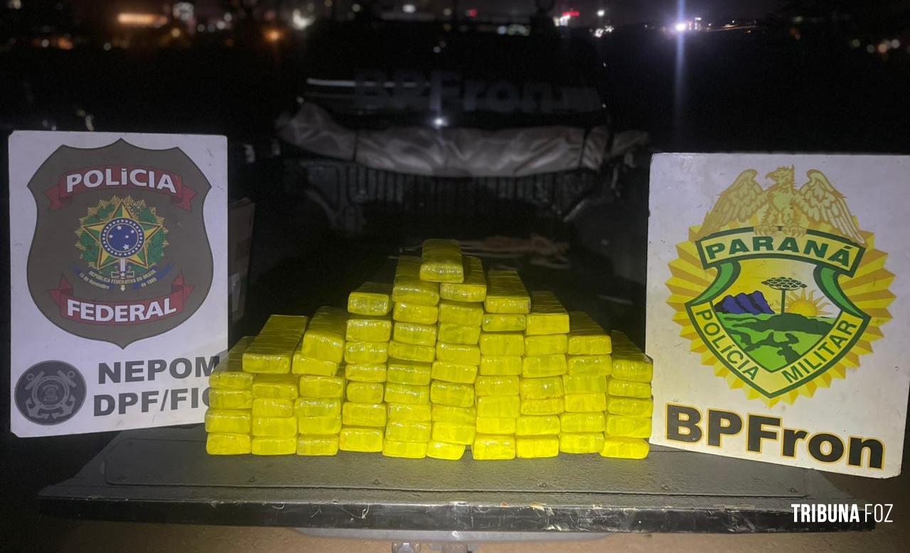 BPFRON e PF apreendem 43,2 Kg de maconha às margens do Rio Paraná em Foz do Iguaçu