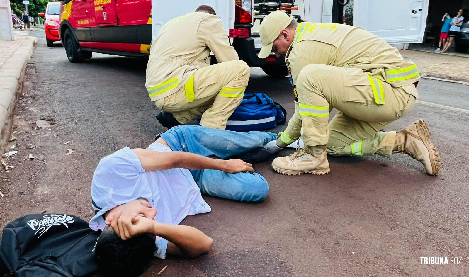 Manobra de “grau” termina em queda e deixa motociclista ferido no Bairro Três Bandeiras